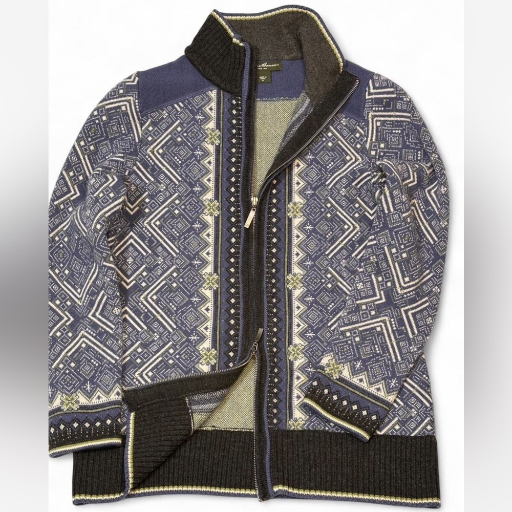 EDDIE BAUER WOMENS CASUAL SWEATER JACKET 100% MERINO FULL GEOMETRIC ZIP SIZE XL